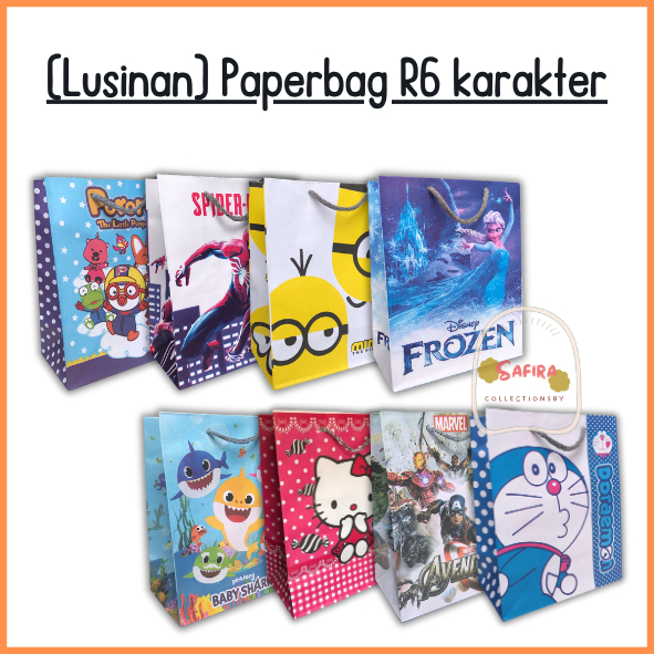 

[LUSINAN] Paper bag R6 Karakter Baby shark Kuromi Avangers Pororo Doraemon Frozen Minion Spiderman / Tas Kado Ulang Tahun / Gift Bag / Tas kertas kartun / Paperbag Lucu