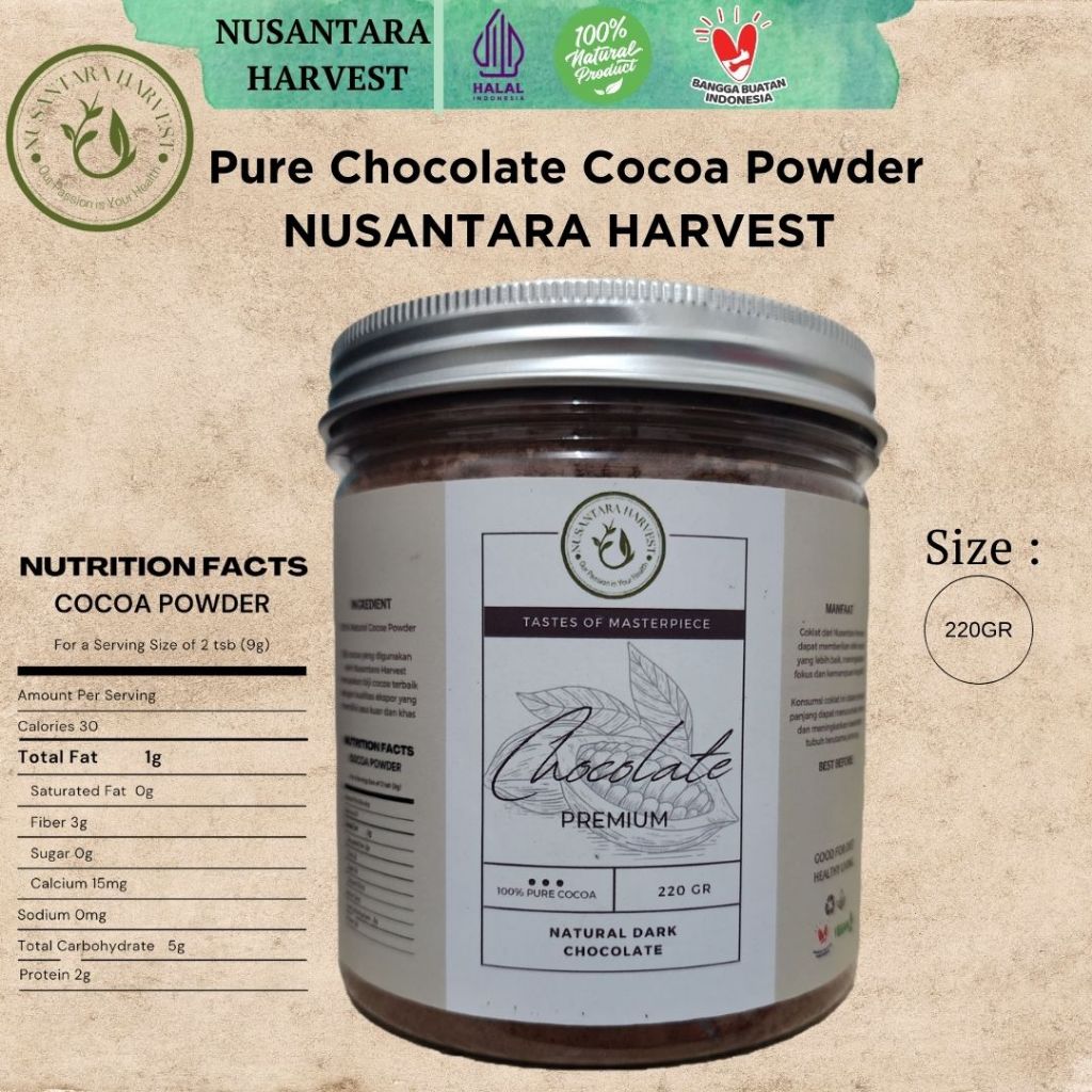 

Pure Chocolate Cocoa Powder Premium 100% / Bubuk Coklat Nusantara Harvest 220 gram