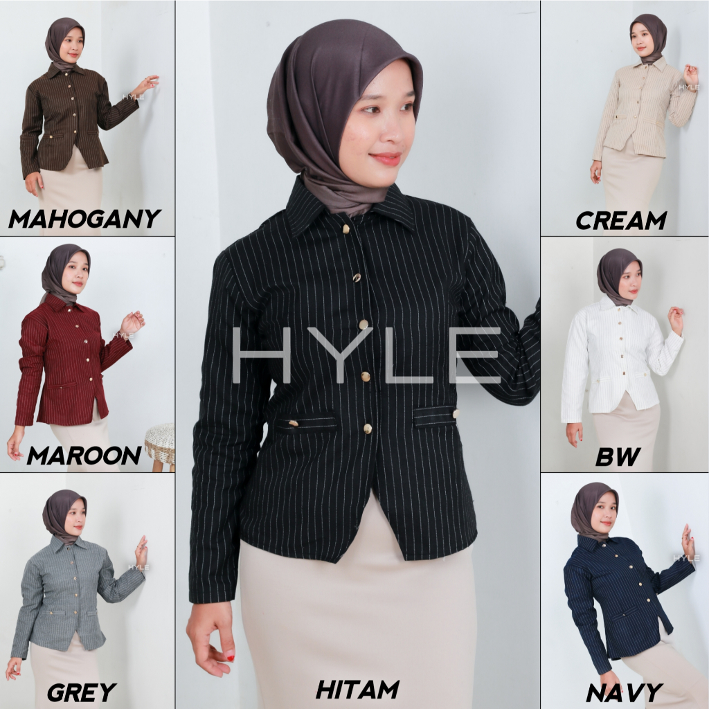 HYLE - Kemeja Blouse Stripe Fitted - Luna Blazer Stripe | Atasan Wanita Formal Casual Motif Garis