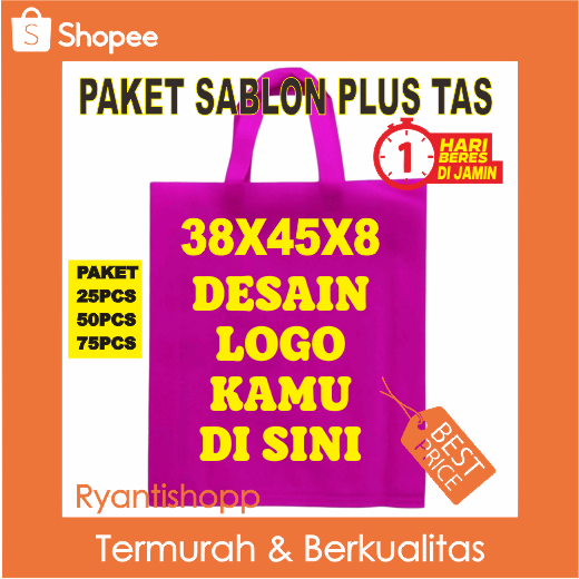 

Tas Spunbond Sablon Custom – Selesai 1 Hari! ukuran 38x45x8 gramasi 75 paket sablon 25 pcs / 50pcs dan 75 pcs pcs