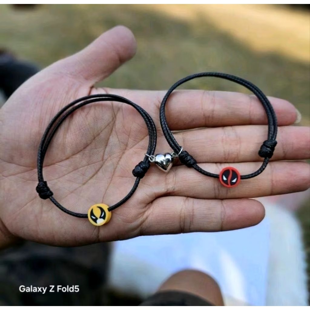 Sepasang gelang Couple Superhero Deadpool Magnet tali Korea//Gelang Persahabatan