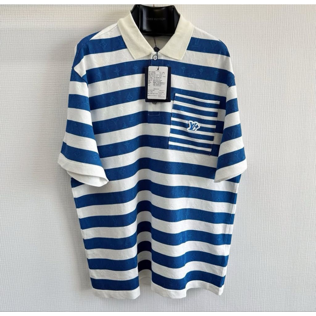 Baju Polo shirt Stripe Branded Pria Lv
