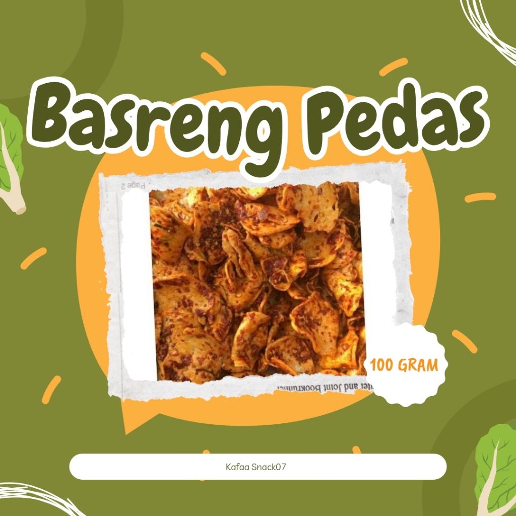 

Keripik basreng pedas asin daun jeruk kemasan 100gr