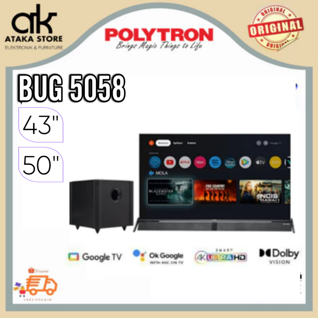 TV LED POLYTRON -SOUNDBAR 43BUG5058 / 50BUG5058  UHD 4K Smart Android GogleTV
