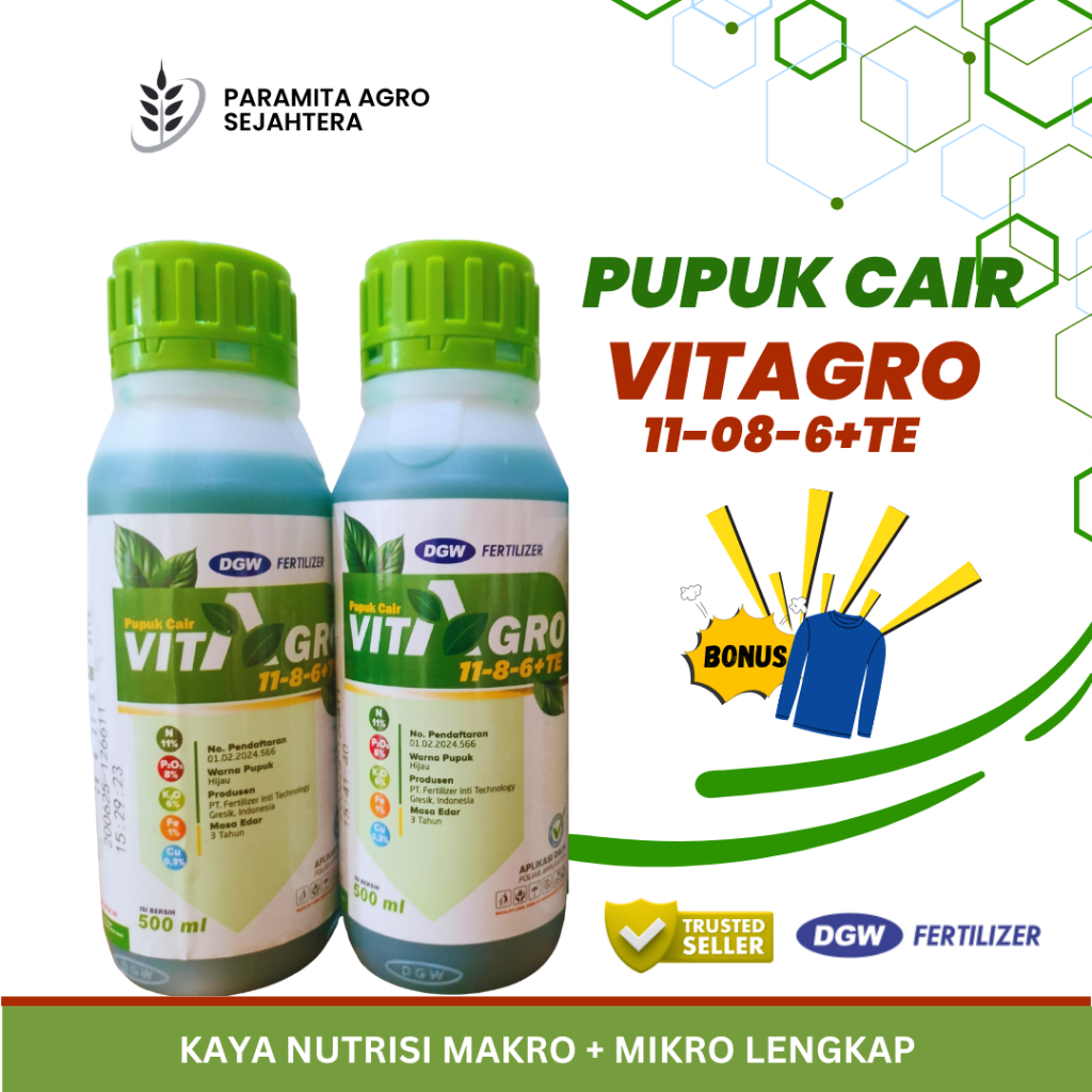 Pupuk NPK Cair VITAGRO PUPUK PEMACU PERTUMBUHAN (Beli 1 Gratis Kaos) 500 ML