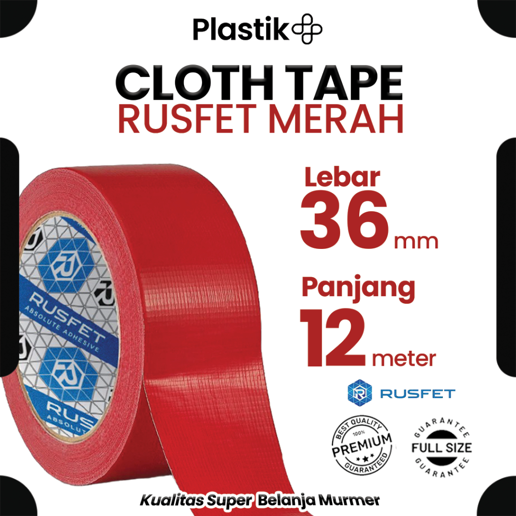 

Lakban Kain Merah 36mm x 12meter (Cloth Tape) Isolasi / Solatip Kain Merek Rusfet Harga Ecer Satuan
