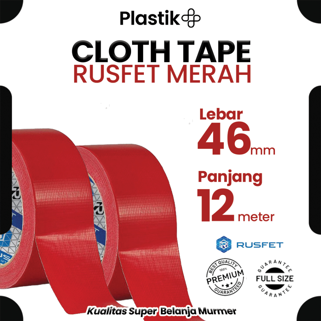 

Cloth Tape Lakban Kain Merah 46mm 12m Isolasi / Solatip Kain Merek Rusfet Harga Ecer Satuan termurah