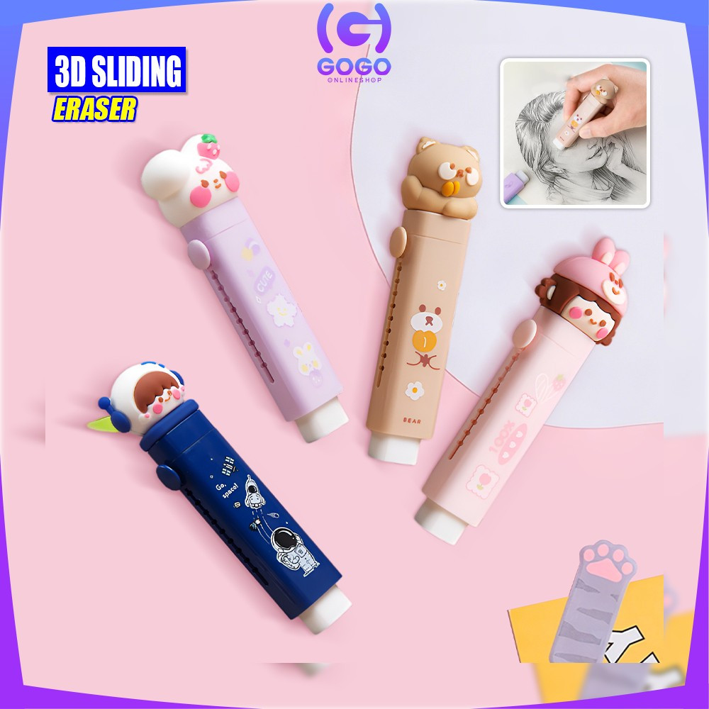 

GOGO-A78 Penghapus Pensil Mekanik Free 2PCS Refill Penghapus Karakter Kartun 3D Sliding Eraser / Mechanical Eraser Perlengkapan Sekolah Anak / Penghapus Pensil Anak Import