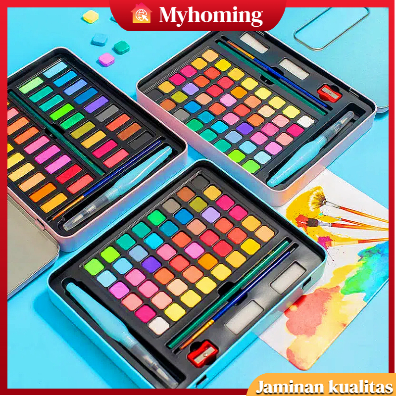 

【Harga Minimum】COD Cat air watercolor set - 36/48 warna water color alat cat air lukis set (termasuk kuas dan kertas gambar)