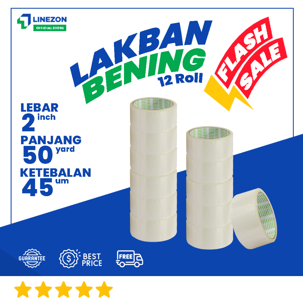 

12 pcs Lakban Bening FLASH SALE 50 Yard 2 Inch / Online Tape Lakban Isolatip Solatip Termurah
