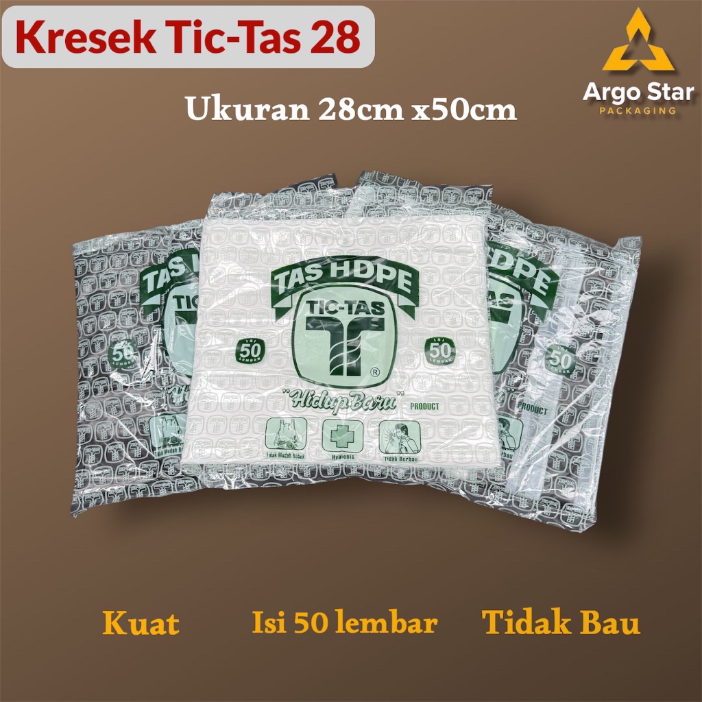 Kantong Kresek TicTas 28 Kresek Tik-Tas Tic-Tas Isi 50 lembar Ukuran 28cm