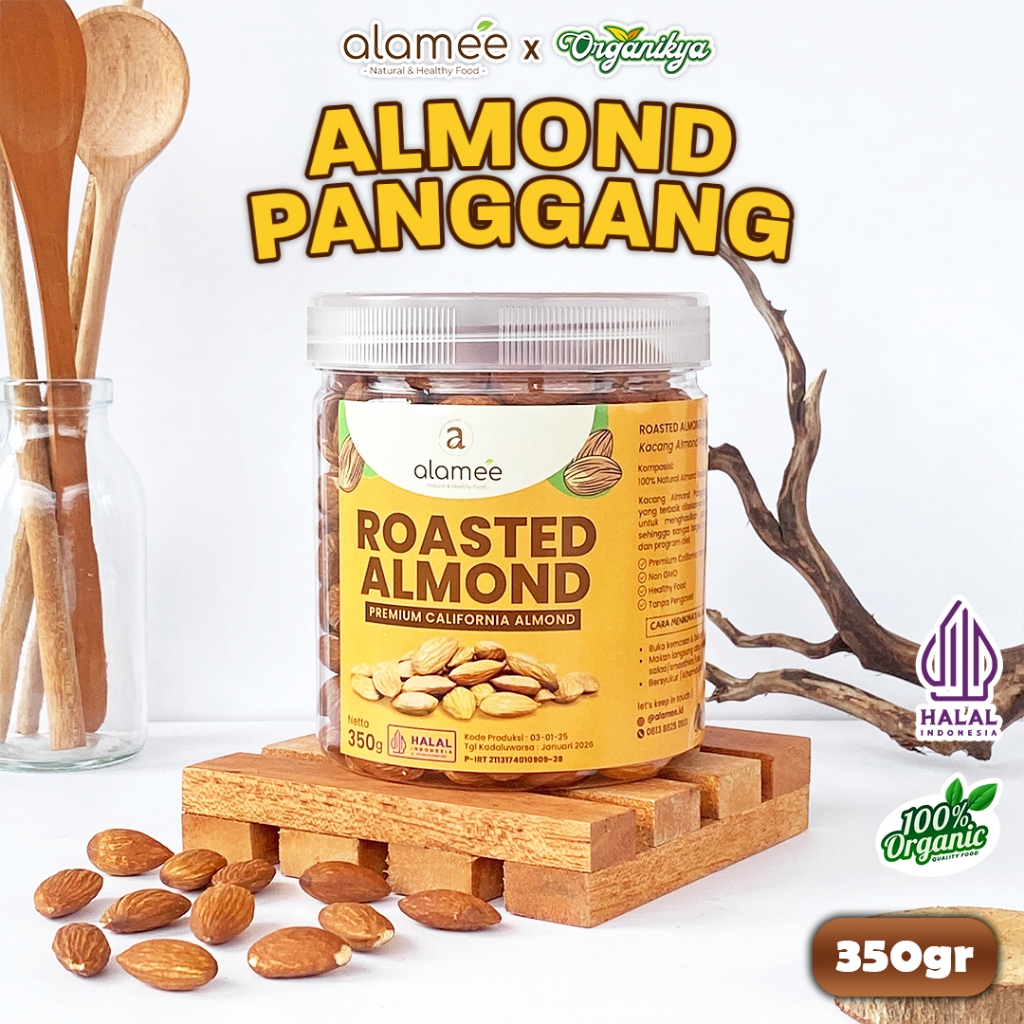 

ALAMEE Kacang Almond Almon Kupas Panggang Roast Roasted California Oven Siap Makan 350GR organikya
