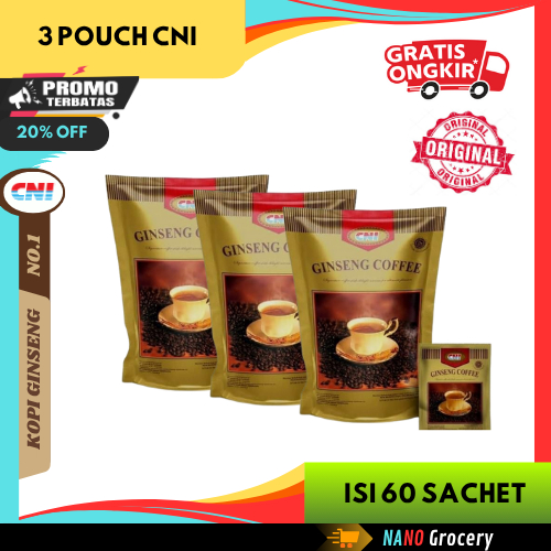 

3 Pouch CNI Ginseng Coffee 20 Sachet | Kopi Ginseng No.1 di Indonesia