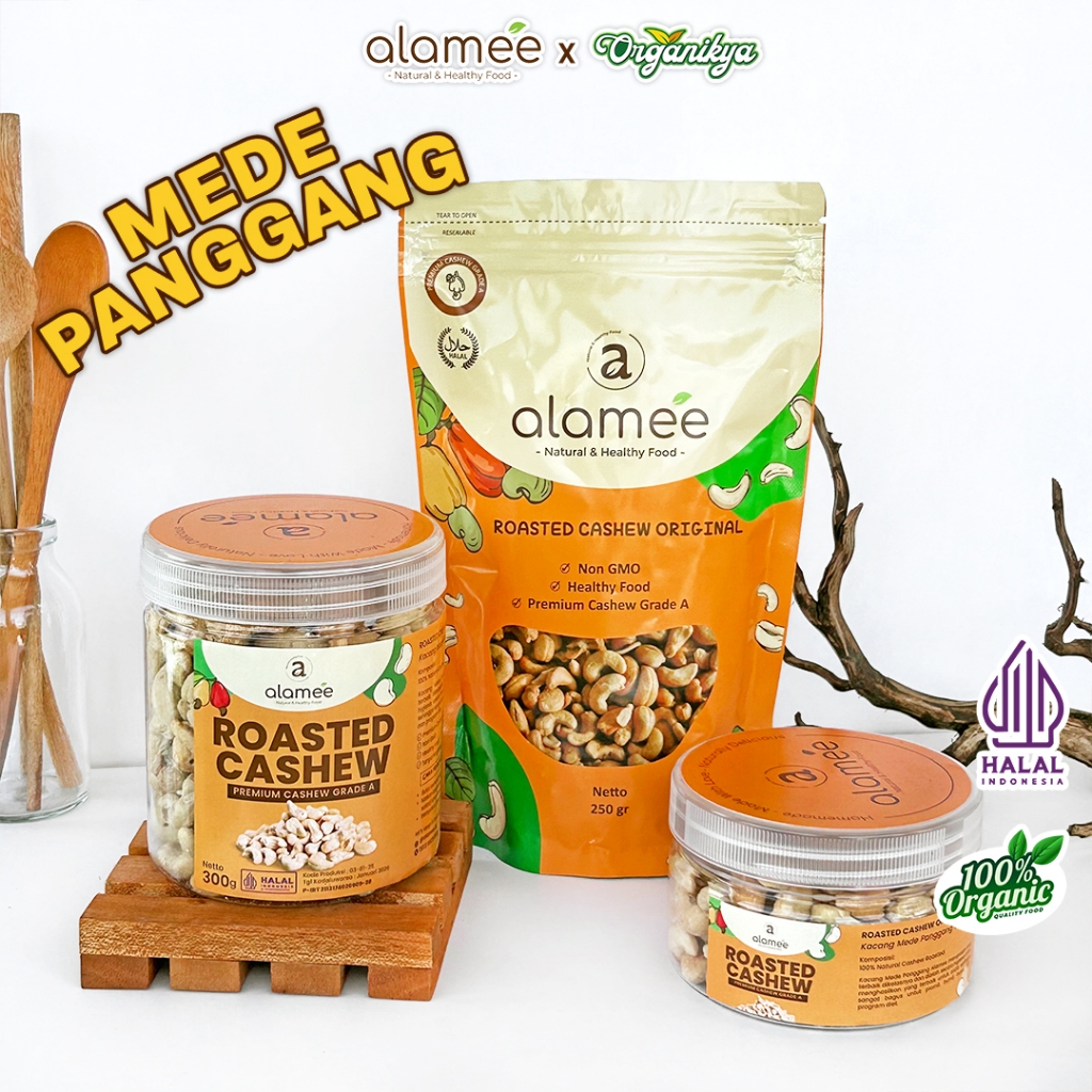 

ALAMEE Kacang Mede Mete Mente Cashew Panggang Roasted Oven Original Matang Siap Makan organikya