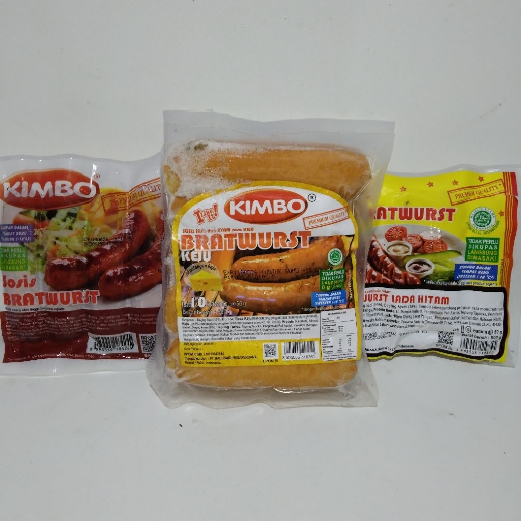

Sosis Kimbo Bratwurst Original Keju Lada Hitam 500gr isi 10 pcs