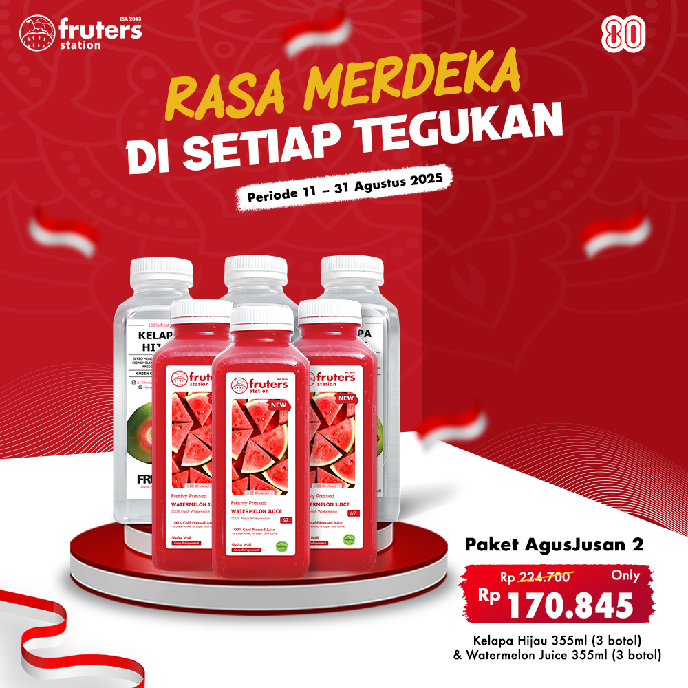 

Paket AgusJusan - 2 (3 Kelapa Hijau + 3 Watermelon Juice ) Fruters Station