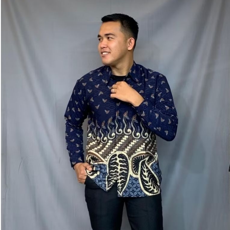 Batik kemeja Dobby Biru navy Panjang