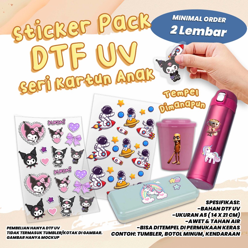 

STIKER TIMBUL DTF UV - Stiker Timbul Anti Air Anti Luntur Waterproof Permanen - Stiker DTF UV pack A5 - Desain Gambar Kartun Anak - Desain Kartun Astronot, Anomali, Unicorn, dll