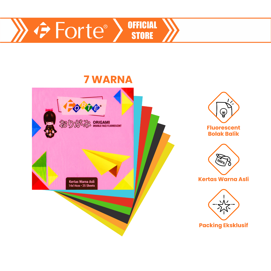 

[Forte] Origami Kertas Lipat Warna 2 sisi 14 x 14 cm - 25 lembar