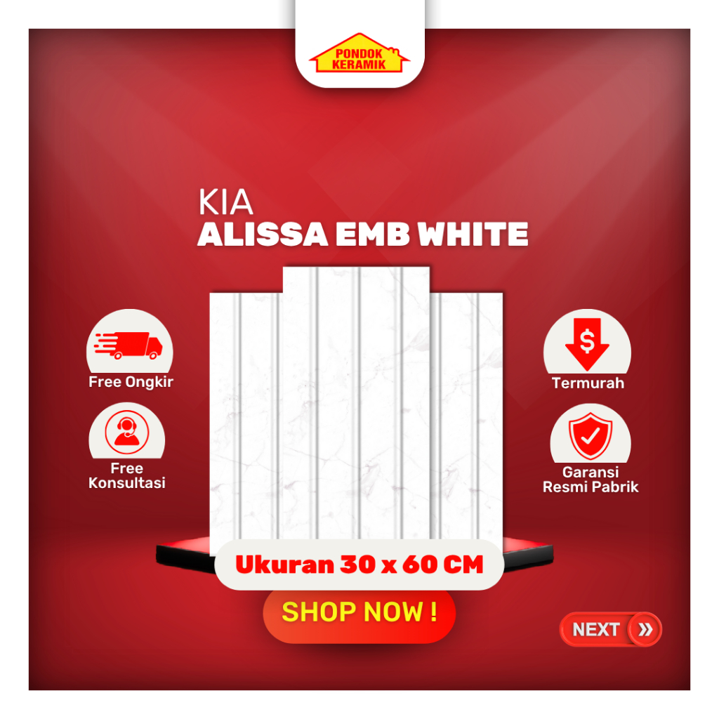 Keramik Dinding KIA 30x60 Alissa Embossed White Motif Putih Carara Glossy Motif Minimalis