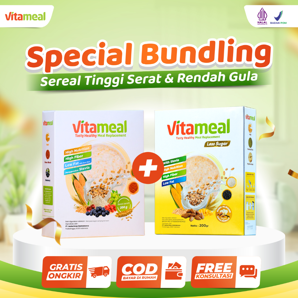 

[ SPECIAL BUNDLING ] Vitameal + Vitameal Less Sugar Sereal Tinggi Serat dan Rendah Gula