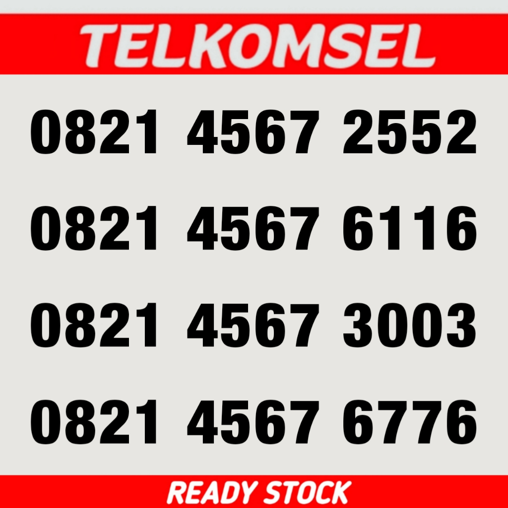 Kartu Perdana Nomor Cantik Telkomsel Simpati NAIK URUT 4567 - 0821 4567 2552 - 0821 4567 6116 - 0821