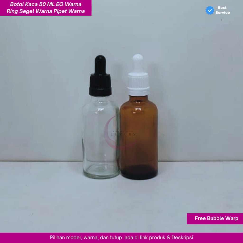 Botol kaca serum 50ml eo ring pipet segel serum