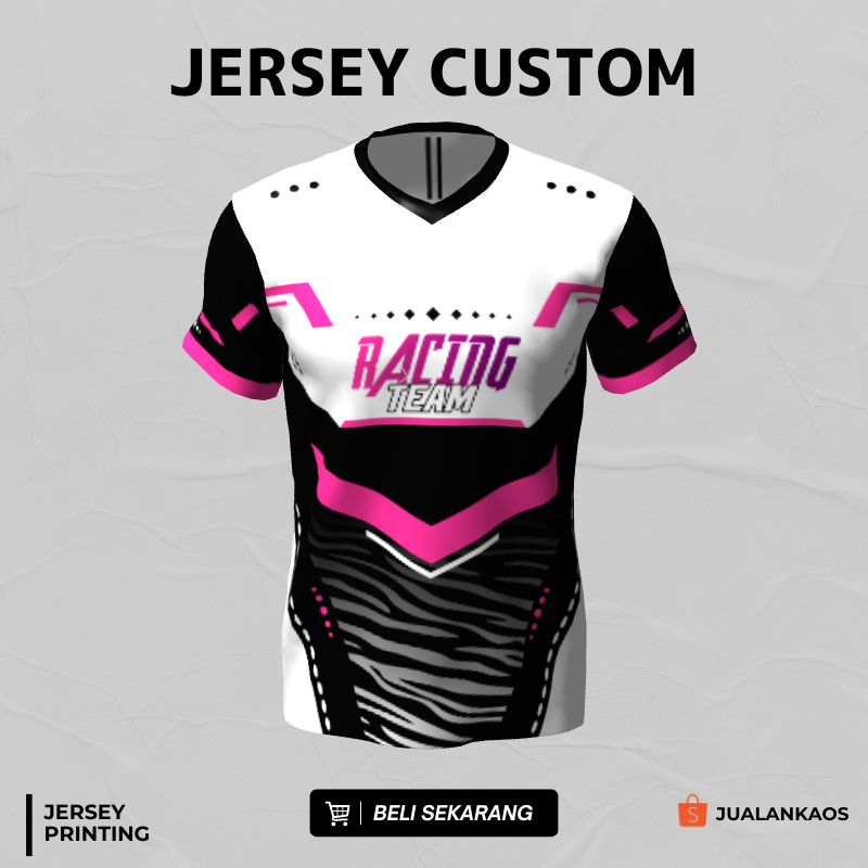 Kaos Jersey Racing Hitam Putih Corak Pink 7 - Jersey Custom Full Printing