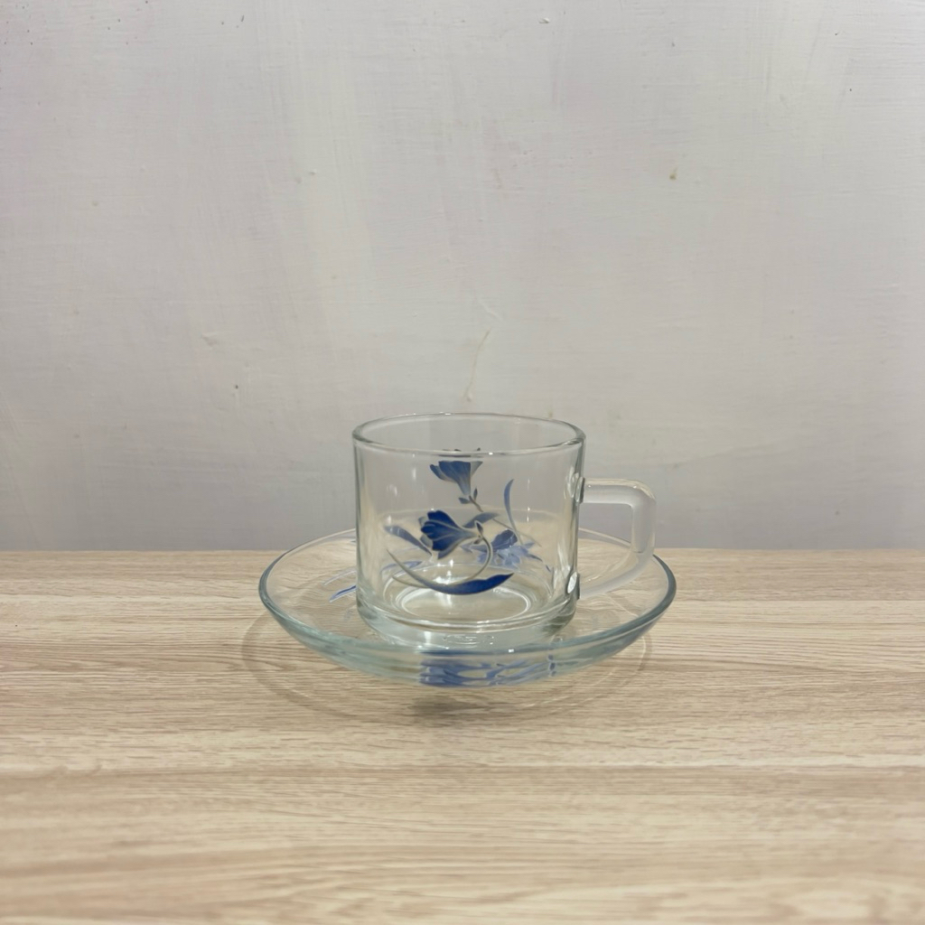 Set Cangkir PASARI Keramik Motif Bunga Tea Cups Plate Coffee Ukuran Diameter 7 cm Tinggi 6.5 cm Diam