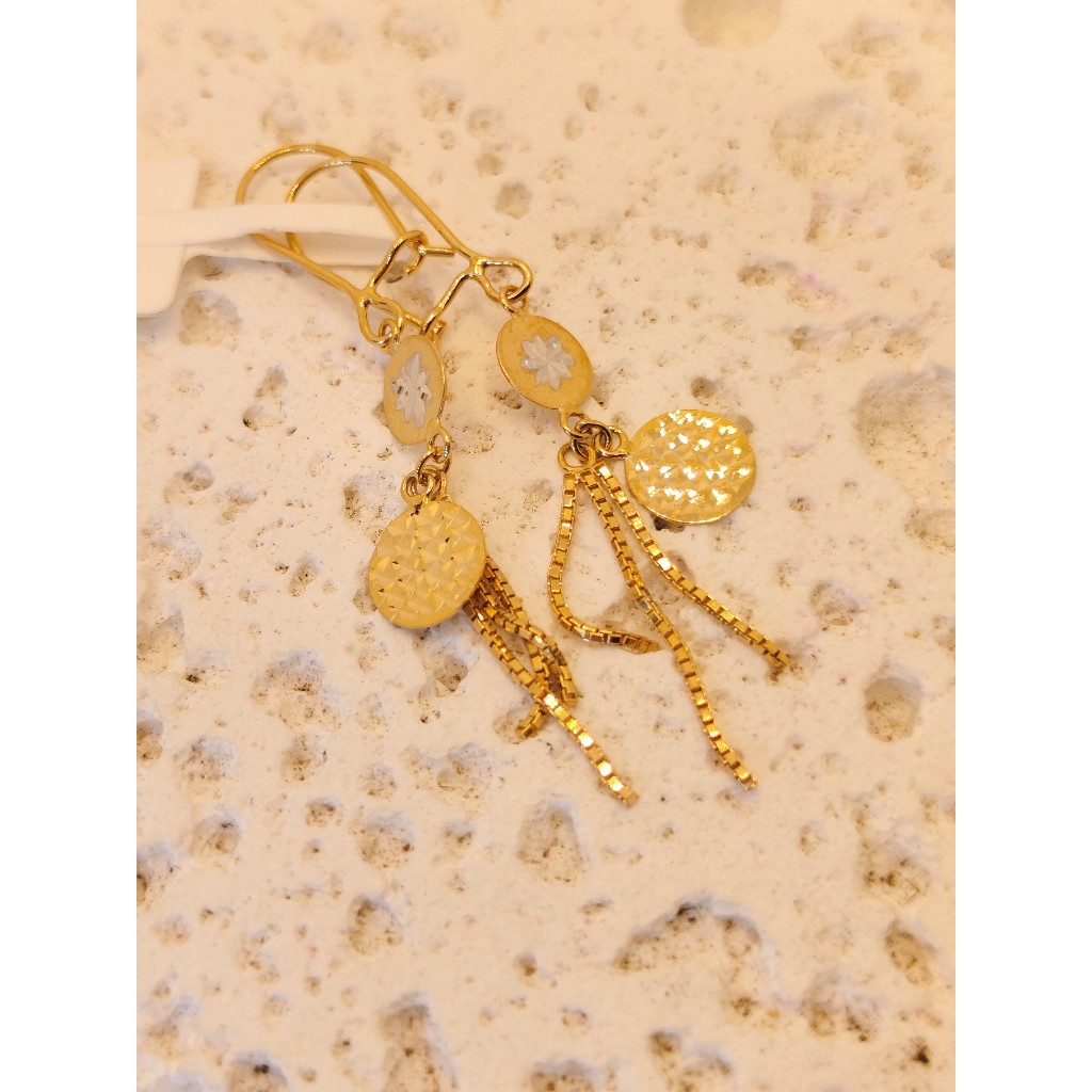 anting emas 8k model variasi drop panjang bulat dobel