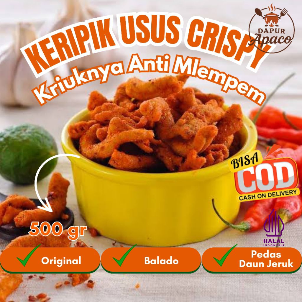 

Keripik Usus Krispi Pedas Daun Jeruk Balado Original 500 gr DAPUR APACO