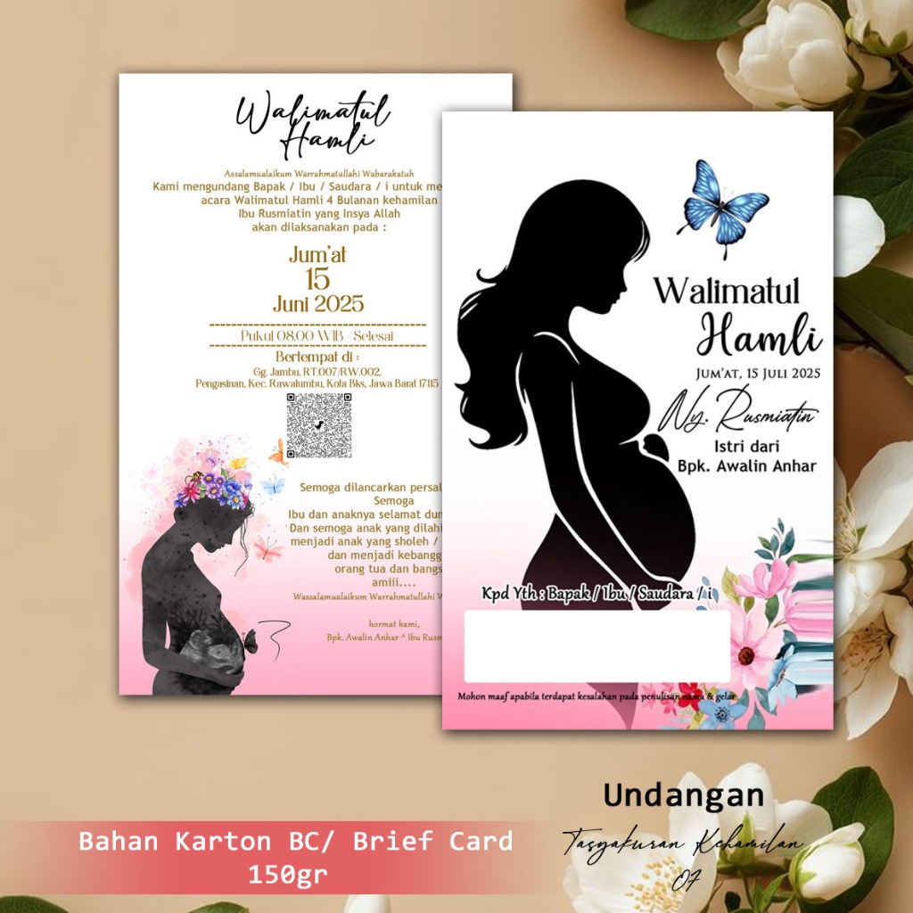 UNDANGAN 1 LEMBAR SATU LEMBAR BOLAK BALIK UNDANGAN KEHAMILAN UNDANGAN WALIMATUL HAMLI UNDANGAN 4 BUL