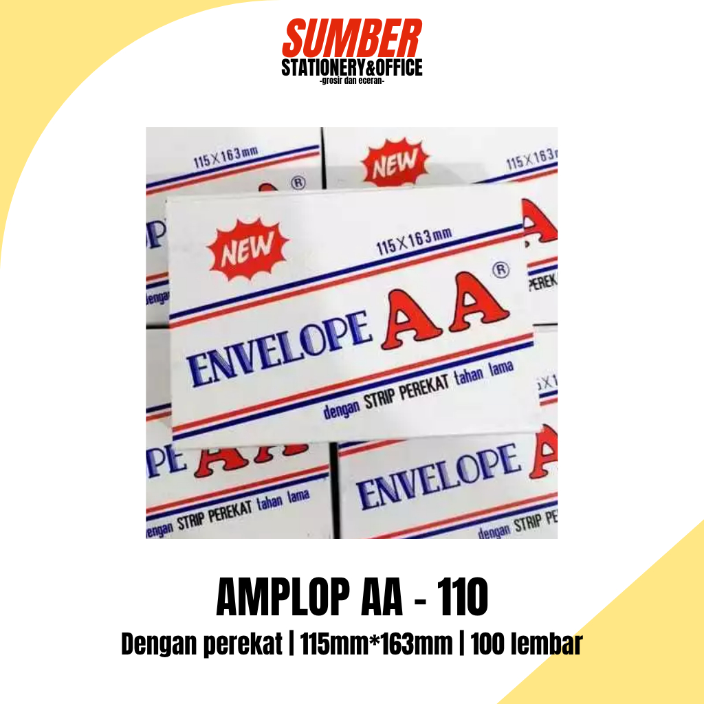 

Amplop AA No 110 Pendek - 100 Lembar - Adhesive (AMP-AA-110) - Untuk Dokumen & Surat [1 Box]