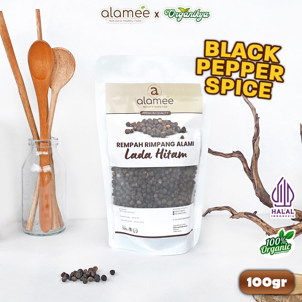 

ALAMEE Lada Hitam Biji Organik Utuh Whole Black Pepper Blackpepper Rempah Rimpang 100g organikya