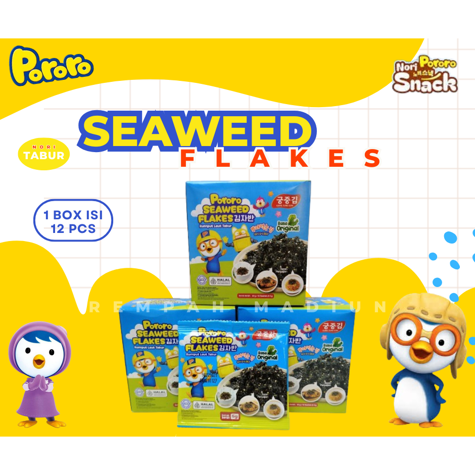 

(1BOX) PORORO SEAWEED | RUMPUT LAUT KERING TABUR | ISI 12 PCS