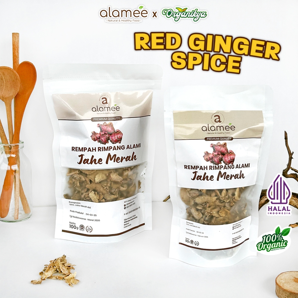 

ALAMEE Jahe Merah Kering Iris Dried Ginger Rempah Rimpang Organik Alami Bumbu Masakan organikya