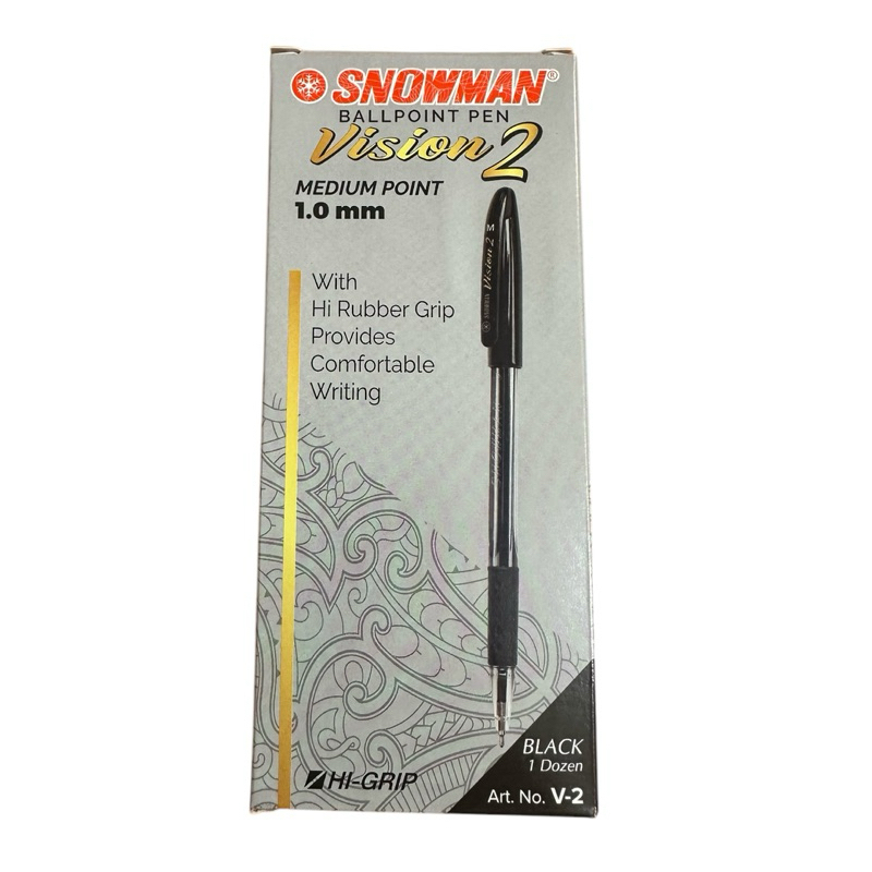 

Snowman V-2 Hi-Grip Ballpoint Pen 0.1mm Fine Point | Pulpen Halus Warna Hitam, Biru, Merah (1 Lusin / 12 Pcs)