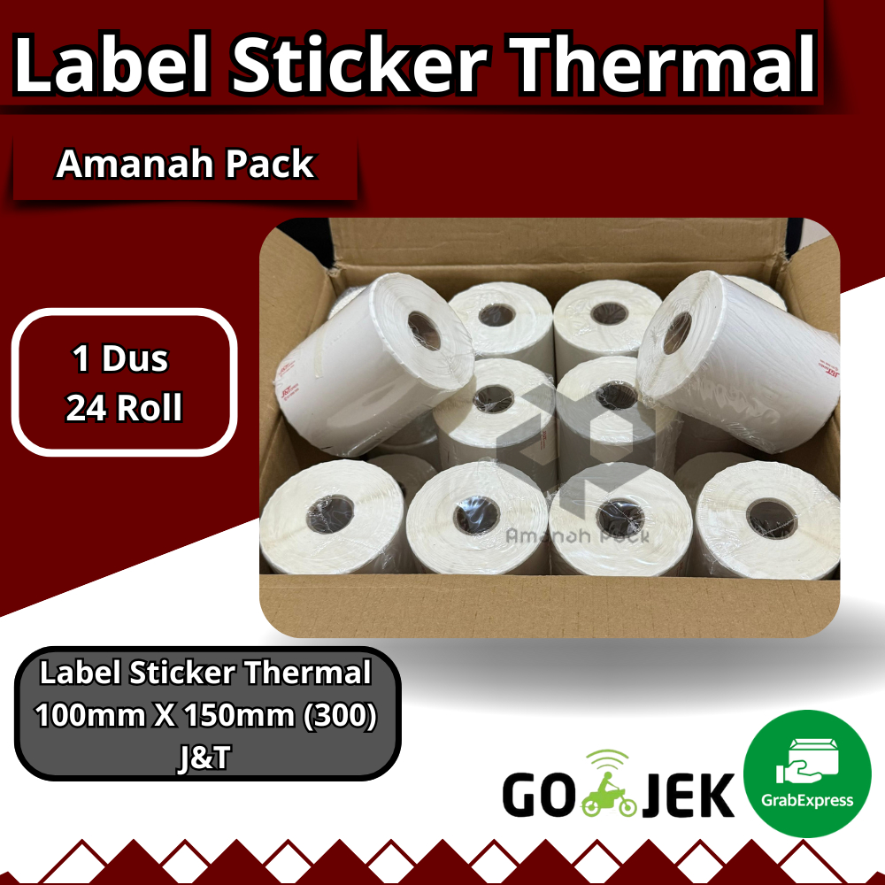 

LABEL STICKER THERMAL & CONTINOUS PAPER THERMAL 100 X 150 mm" isi 300pcs (j&t) (1dus isi 24 Roll)