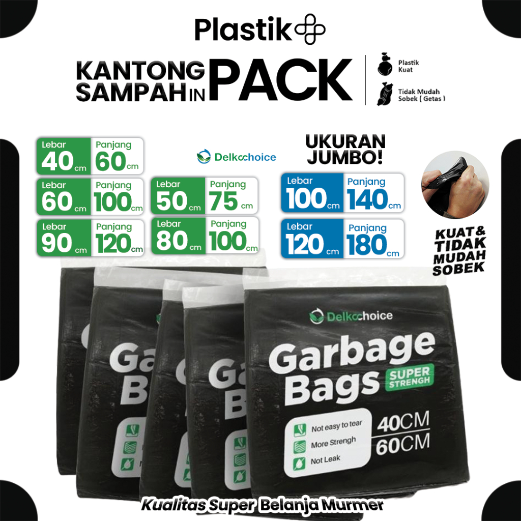 Kantong Plastik Sampah Per-Pack / Plastic Trash Bag / Garbage Bags / Kresek Hitam Tebal Delkochoice