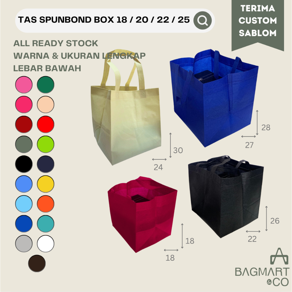 

Tas Kain Spunbond Box Kue / Nasi Kotak / Dus / Goodie Bag Bakery / Bento Hantaran / Kantong 3D
