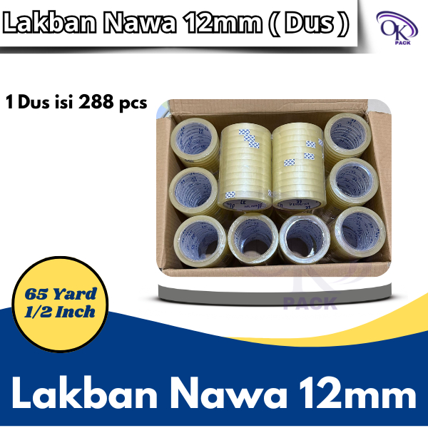 

LAKBAN NAWA TAPE 12MMX65YARD ( 1 DUS isi 288 Roll ) PALING MURAH BERKUALITAS
