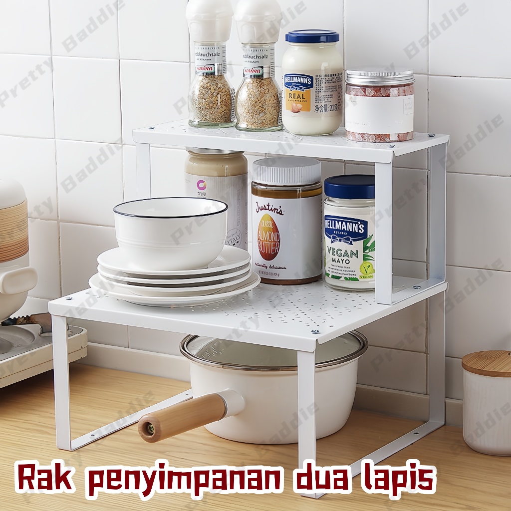 Rak penyimpanan multifungsi dapur dua lapis / Rak penyimpanan dapur besi / Meja dapur multifungsi IK