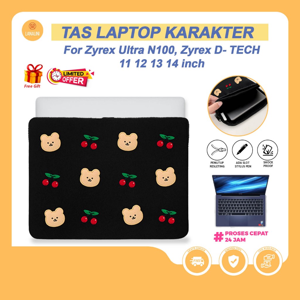 Tas Sleeve Laptop Protective Case with Zipper Portable Clutch Tahan Goresan Benturan Tebal Zyrex Sky