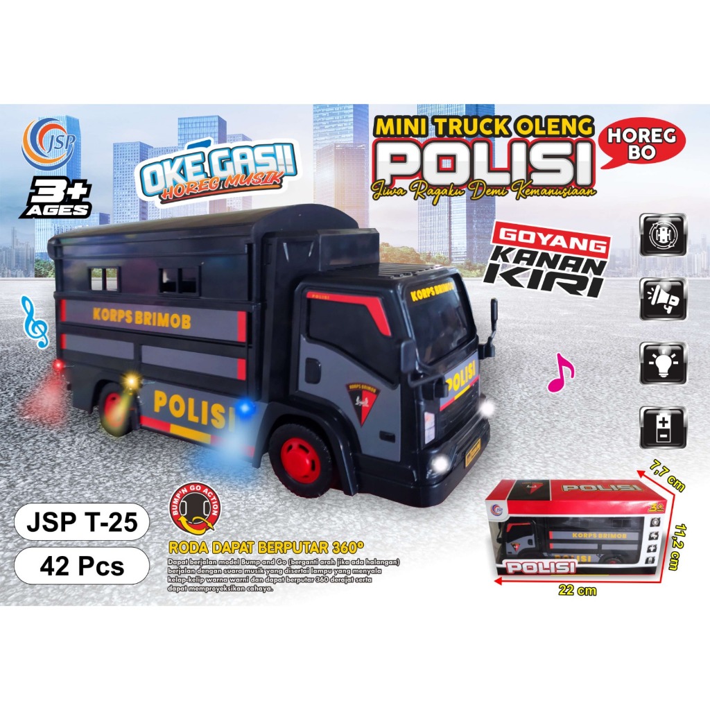 JSP Mini Truk Oleng Polisi KORPS BRIMOB Musik Oke Gas dan Lampu Jsp T-25