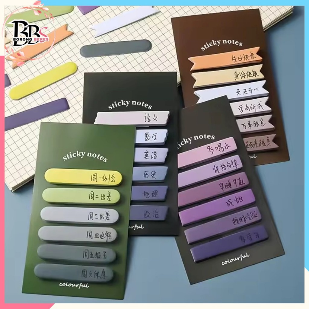 

BORES Sticky Note Gradiasi 6in1 Tempelan Kertas Catatan 120 Lembar Kertas Notes Morandi Warna Gradasi Label Indeks Kertas Deco Colourful Diy Jurnal Planner Mini Memo Bookmark Notepad Alat Tulis Kantor Sekolah