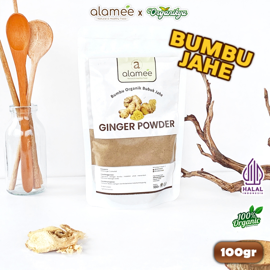 

ALAMEE Ginger Powder Jahe Putih Bubuk Minuman Herbal Bumbu Dapur Instan 100g organikya