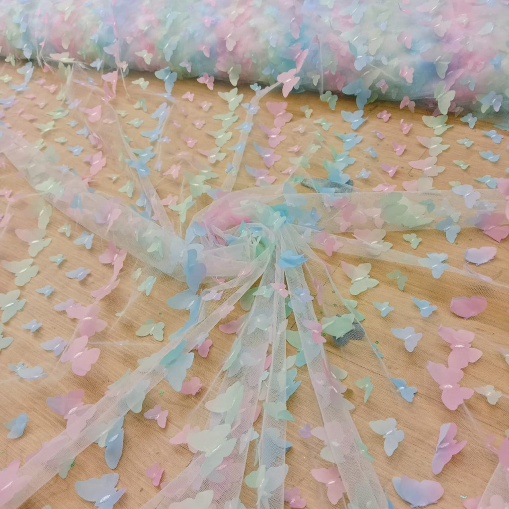 BAHAN KAIN TULLE 3D KUPU-KUPU/TULLE 3D BULAT/KEBAYA WANITA