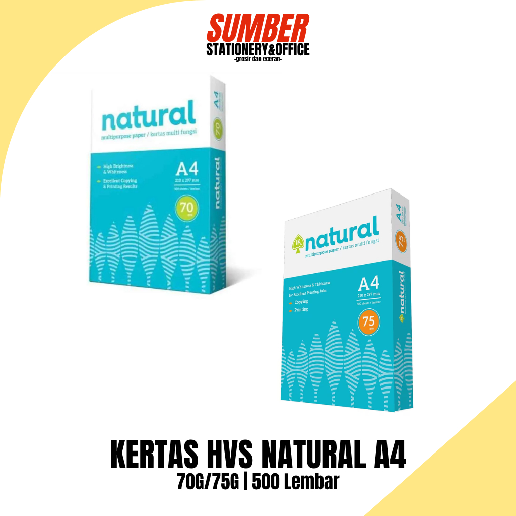 

Kertas HVS Natural A4 70Gr/75Gr (HVS-NAT-A4) - Untuk Fotocopy & Print [1 Rim]