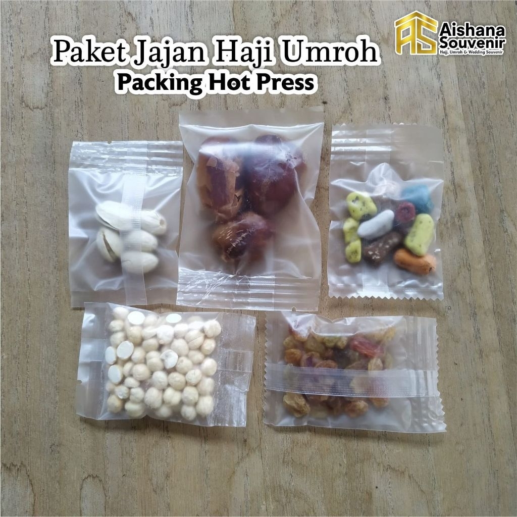 

Jajan Oleh Oleh Haji Umroh ada Coklat kerikil, kurma, kacang arab, kismis asam manis dan kacang pistachio