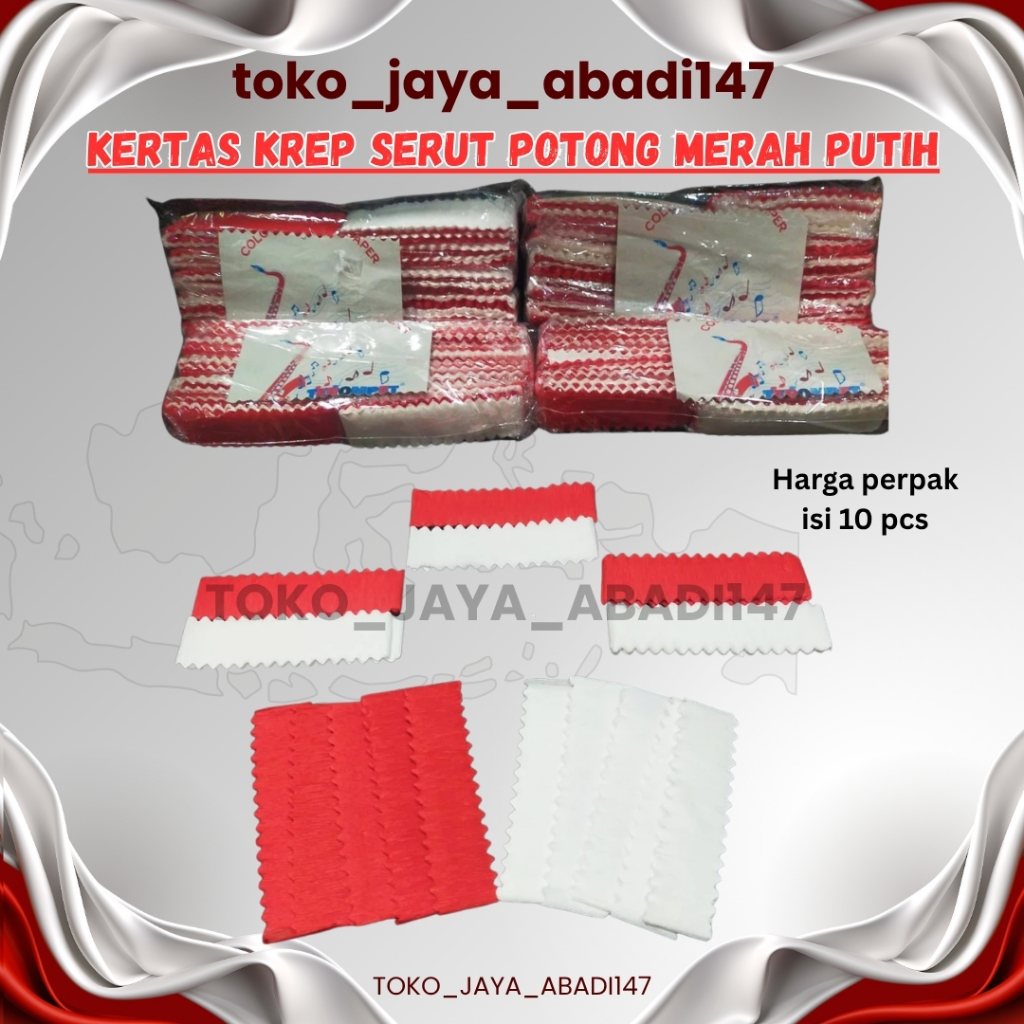 KERTAS KREP SERUT POTONG MERAH PUTIH / KERTAS KREP POTONG MERAH PUTIH / KERTAS KREP SERUT 1 PAK / KE